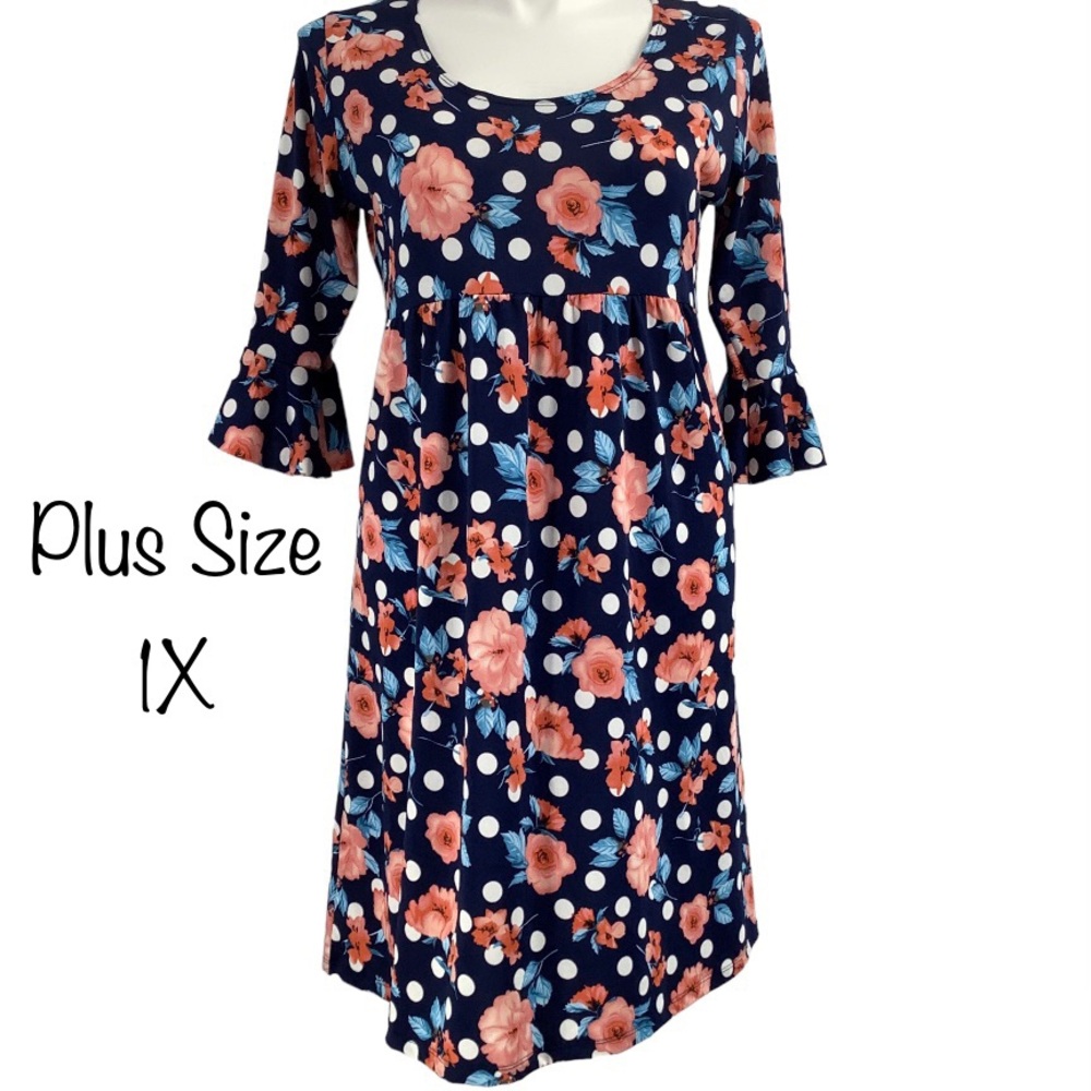 Bella Flore Floral Polka Dots Dress Plus Size 1X